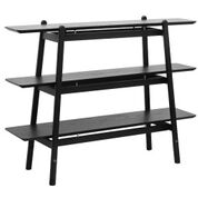 Black open shelf étagère ODM Vietnam — solid wood ladder frame