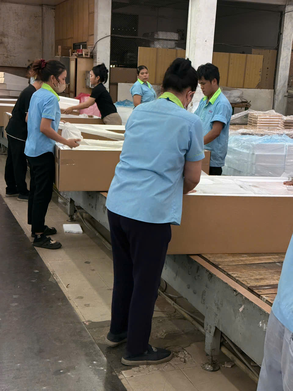Furniture packaging and carton preparation at ASY Vietnam