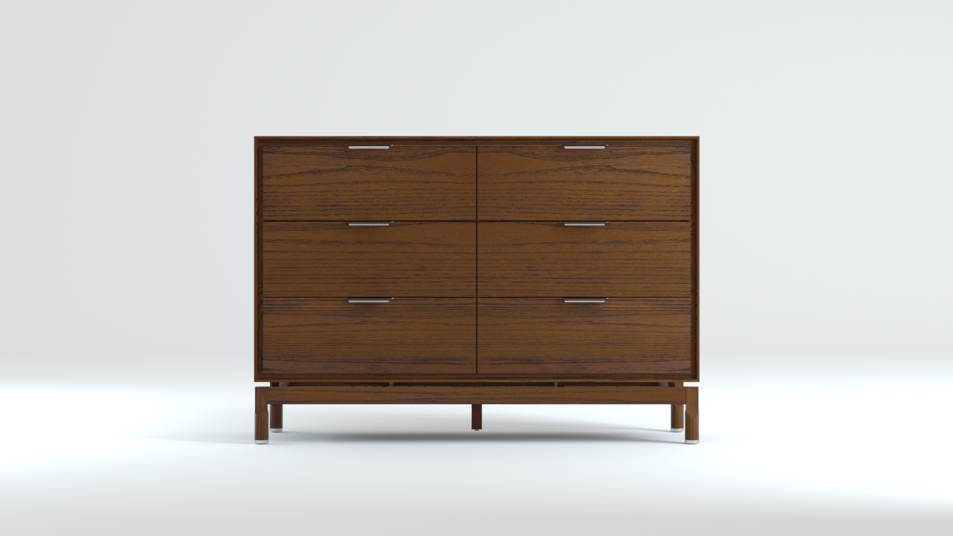 Walnut 6-drawer dresser solid oak OEM — matched-grain veneer